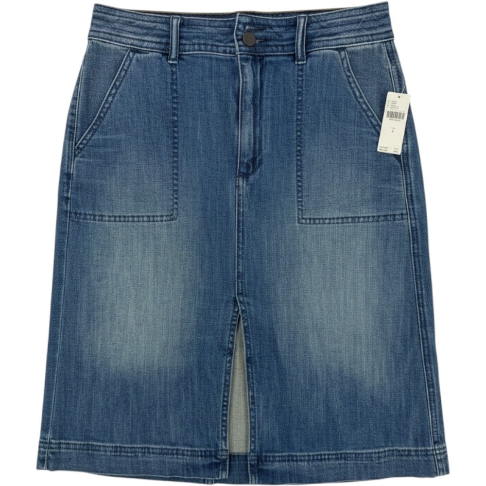 Anthropologie Pilcro Denim Midi Skirt Front Slit Utility Pockets Blue Size 4 NEW
